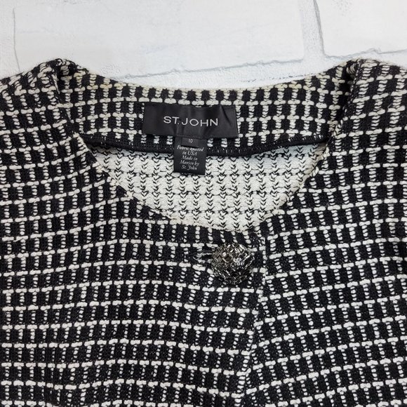 New St John Wool Silk Blend Lace Trim Black White Sweater Knit Skirt Suit Set - Picture 5 of 6